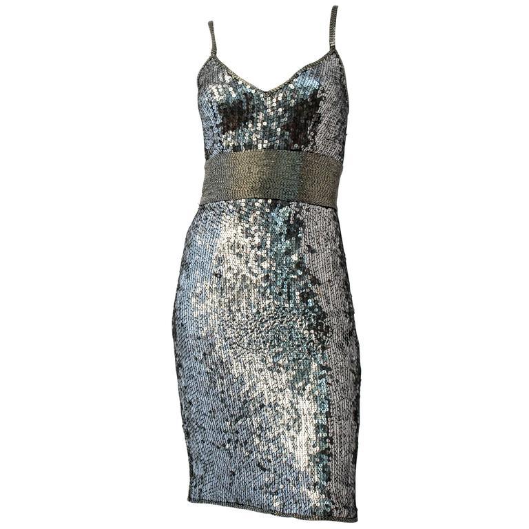 1970s Silver Sequin Disco Mini Dress ...