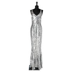 1970's silver sequin mermaid evening dress Fayazi