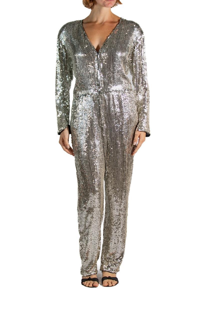 1970S Silver Sequined Disco Ball Jumpsuit In Excellent Condition In New York, NY