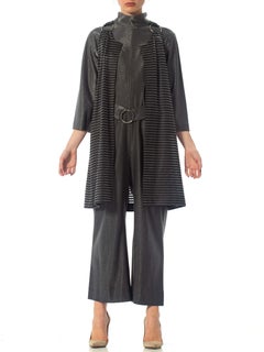 1970S Silver Metallic Poly Blend Jumpsuit With Matching Long Vest