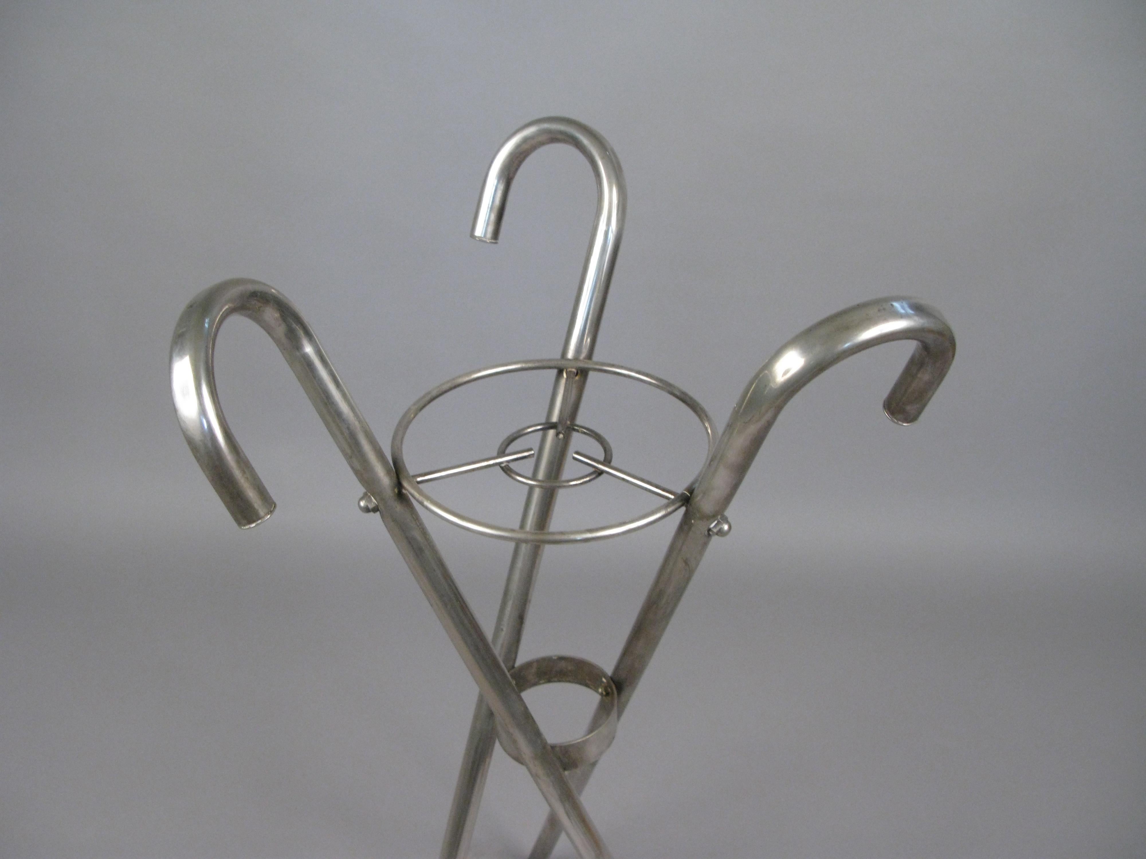 American 1970s Silver Top Hat and Cane Champagne Bucket on Stand