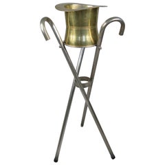 1970s Silver Top Hat and Cane Champagne Bucket on Stand