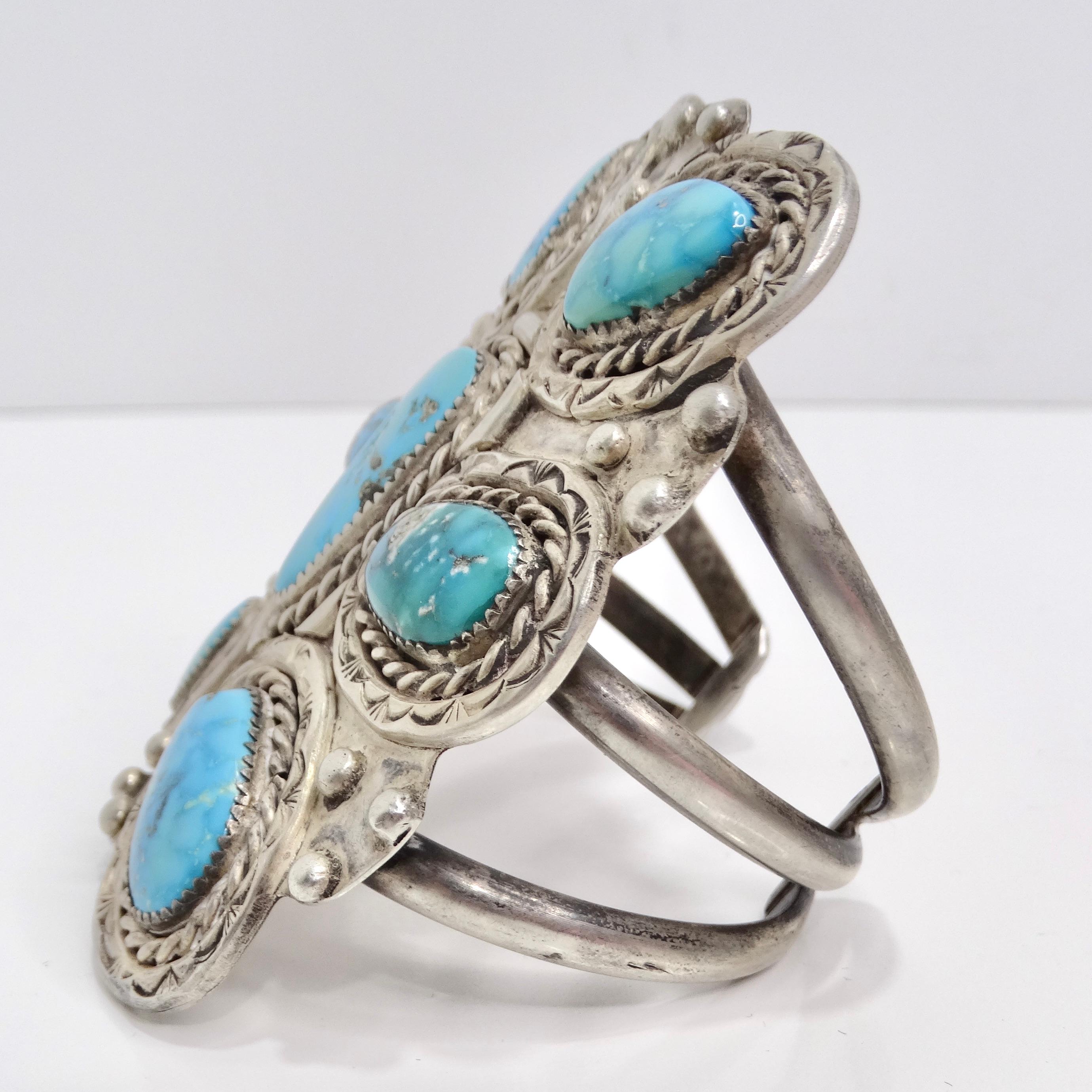 Women's or Men's 1970s Silver Turquoise Cuff Bracelet For Sale