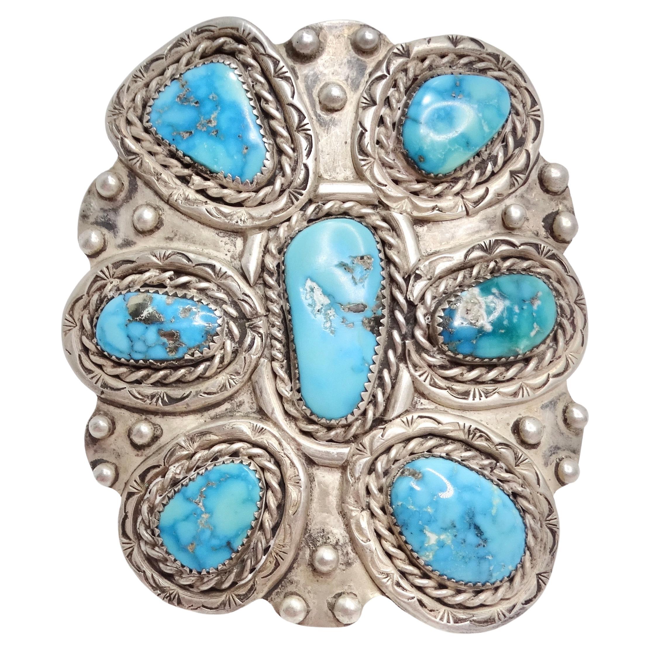 1970s Silver Turquoise Cuff Bracelet For Sale