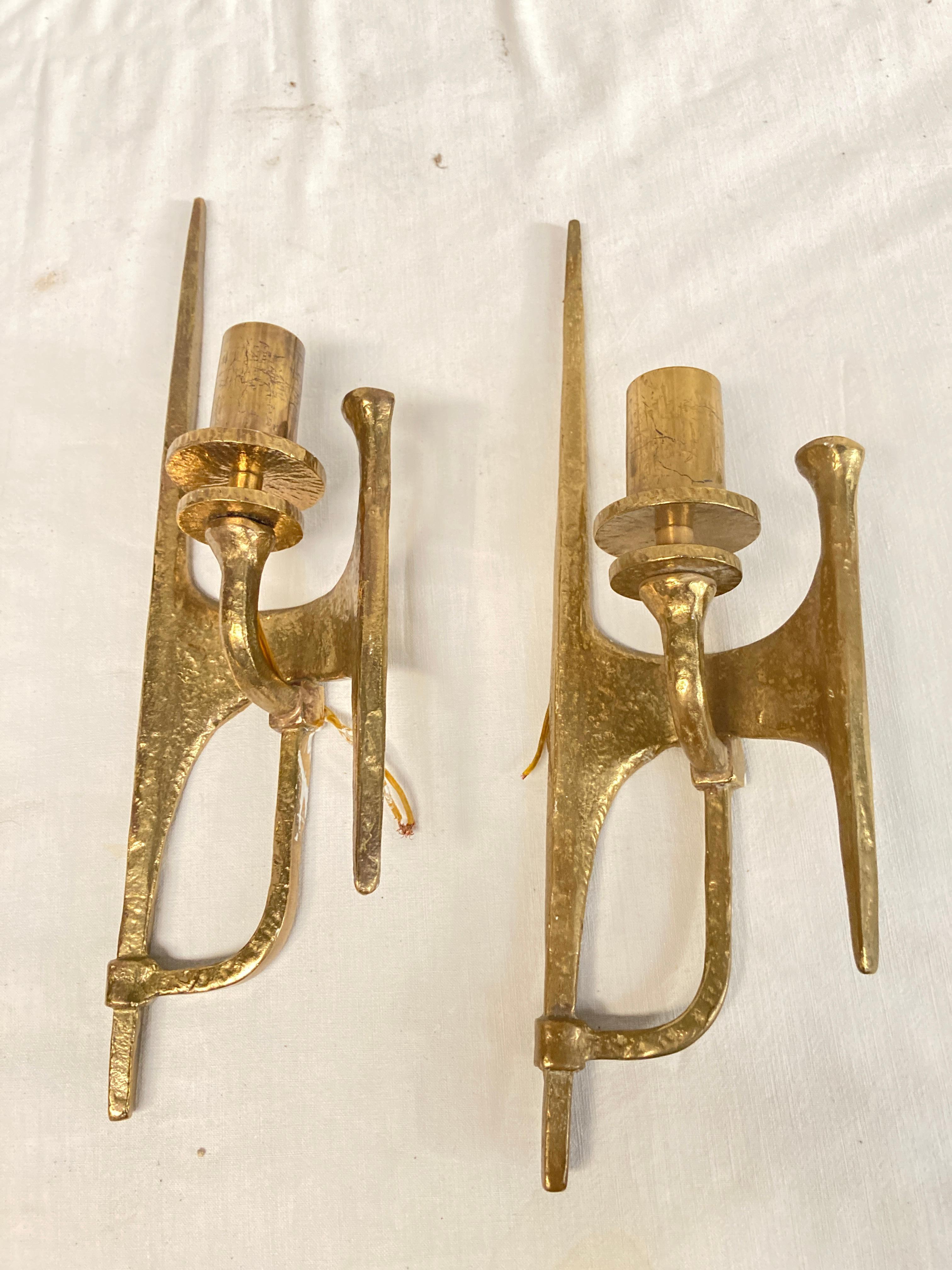 1970's Brutalist bronze sconces 
Italy