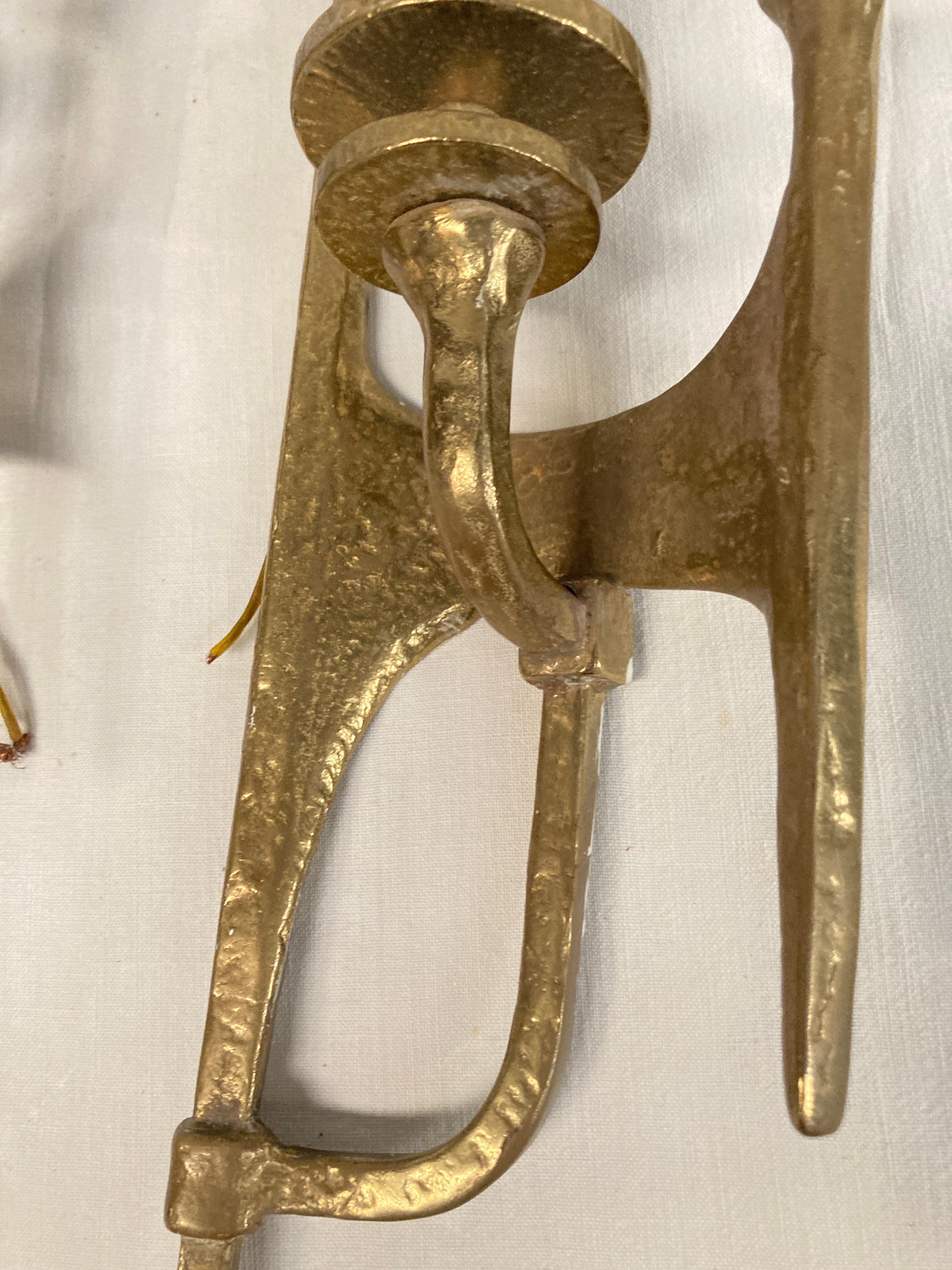 1970's silvered bronze brutalist sconces In Good Condition For Sale In Bois-Colombes, FR