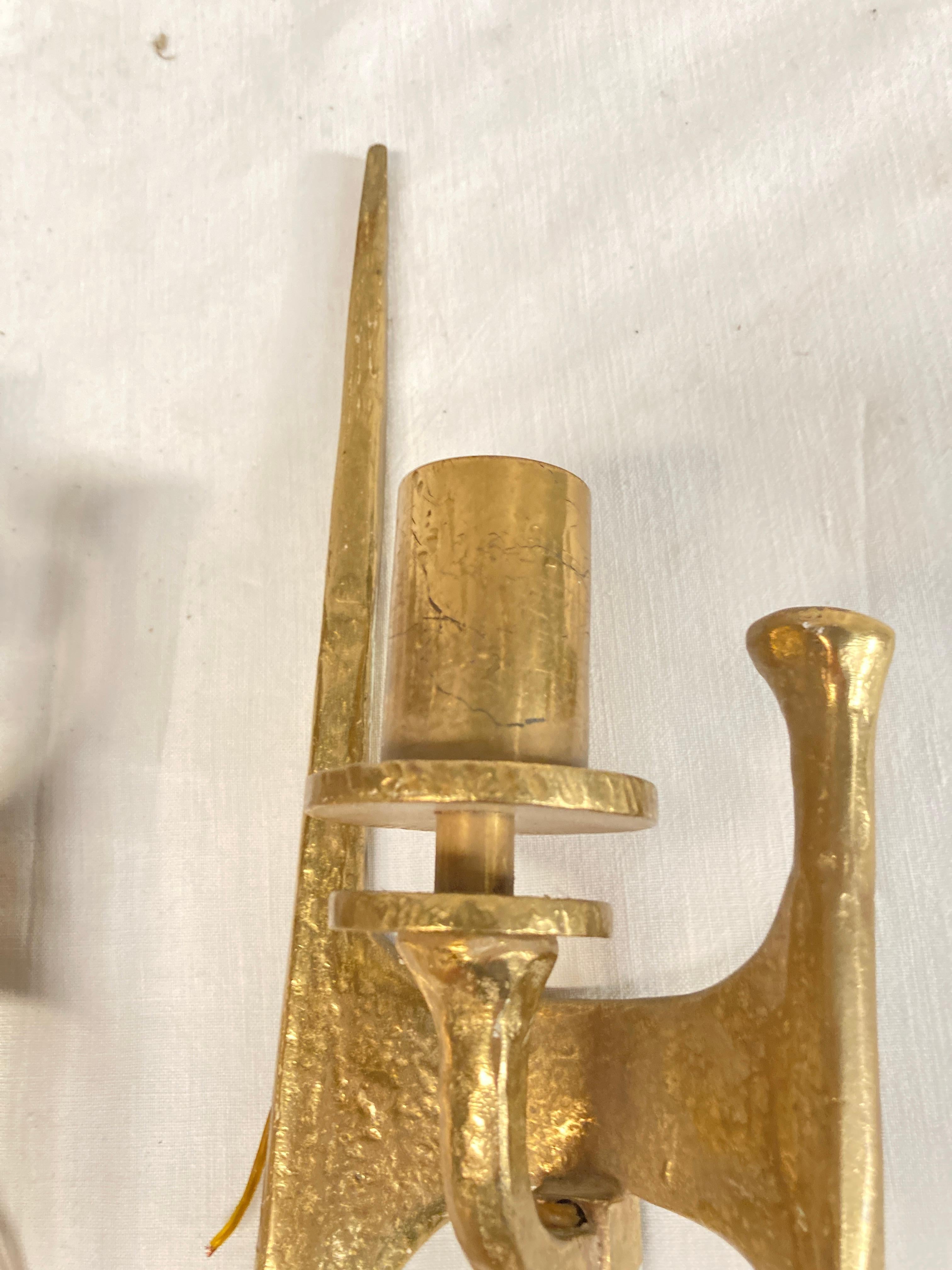 Late 20th Century 1970's silvered bronze brutalist sconces For Sale