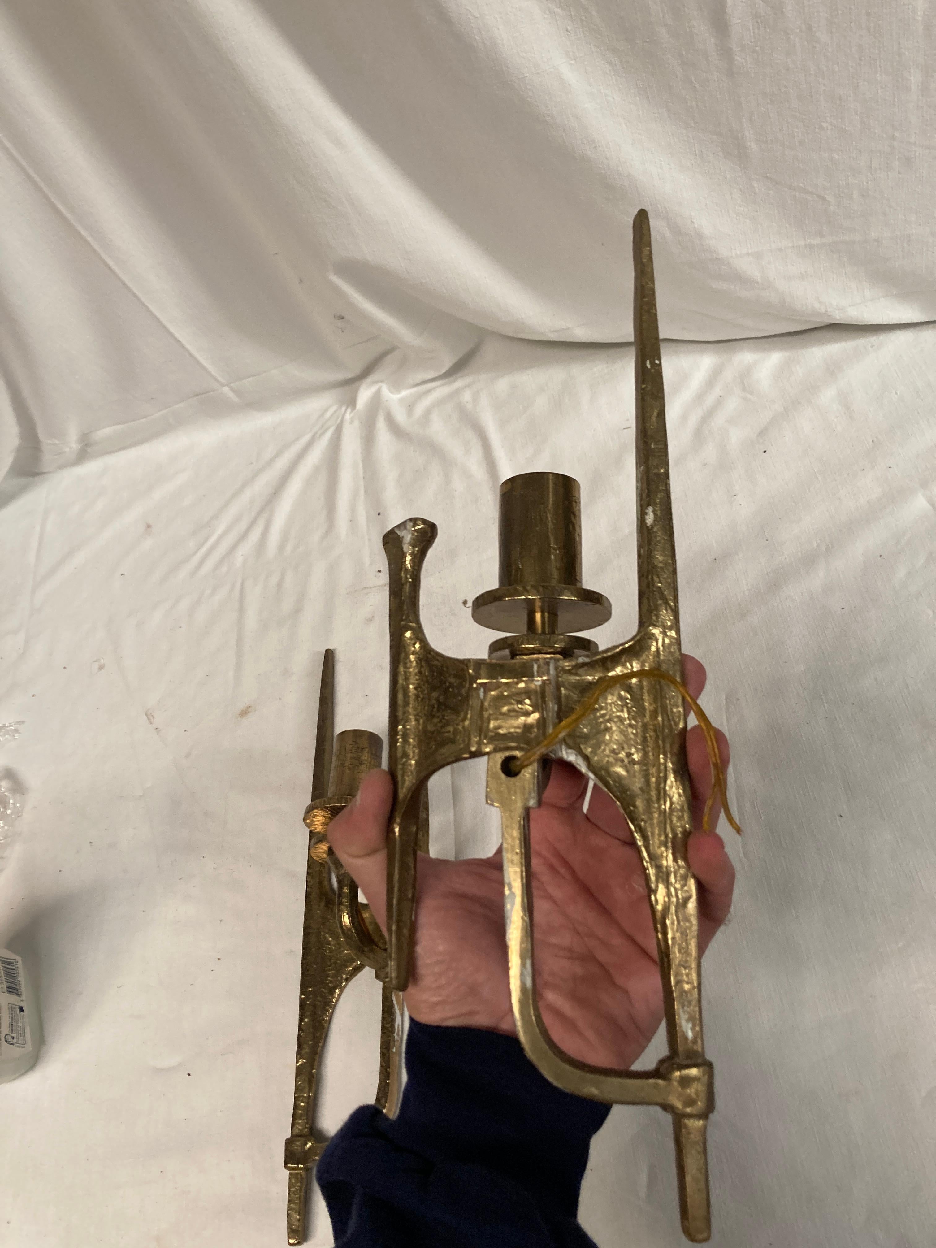 Bronze 1970's silvered bronze brutalist sconces For Sale