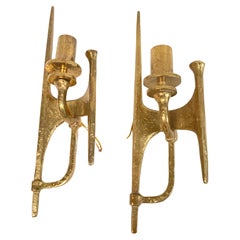 Appliques brutalistes en bronze argenté des années 1970