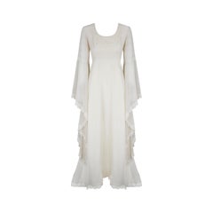 1970s Simon Ellis Couture Trumpet Sleeve Wedding Dress