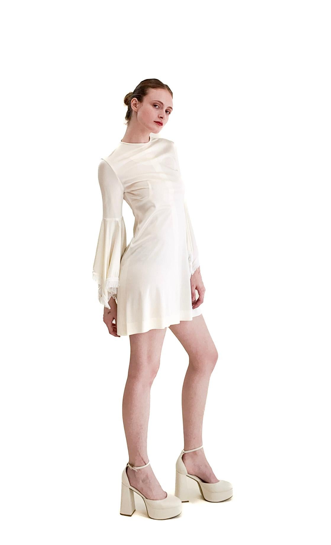 Women's 1970's Simon Massey London Mini dress with Fringe Bell Sleeves