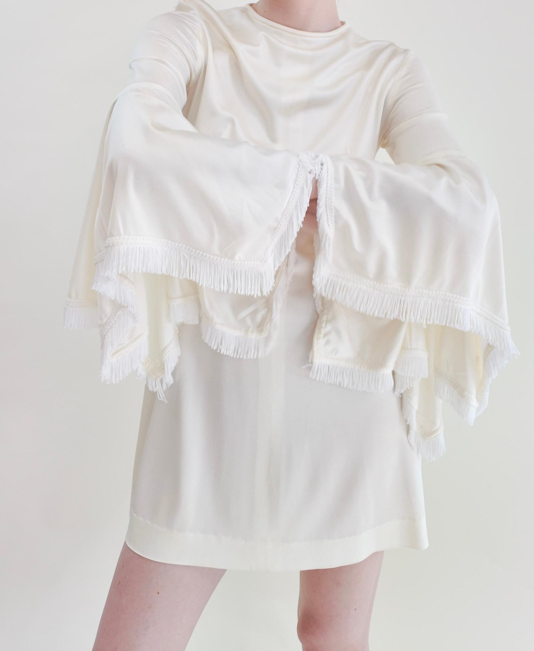 1970's Simon Massey London Mini dress with Fringe Bell Sleeves 2
