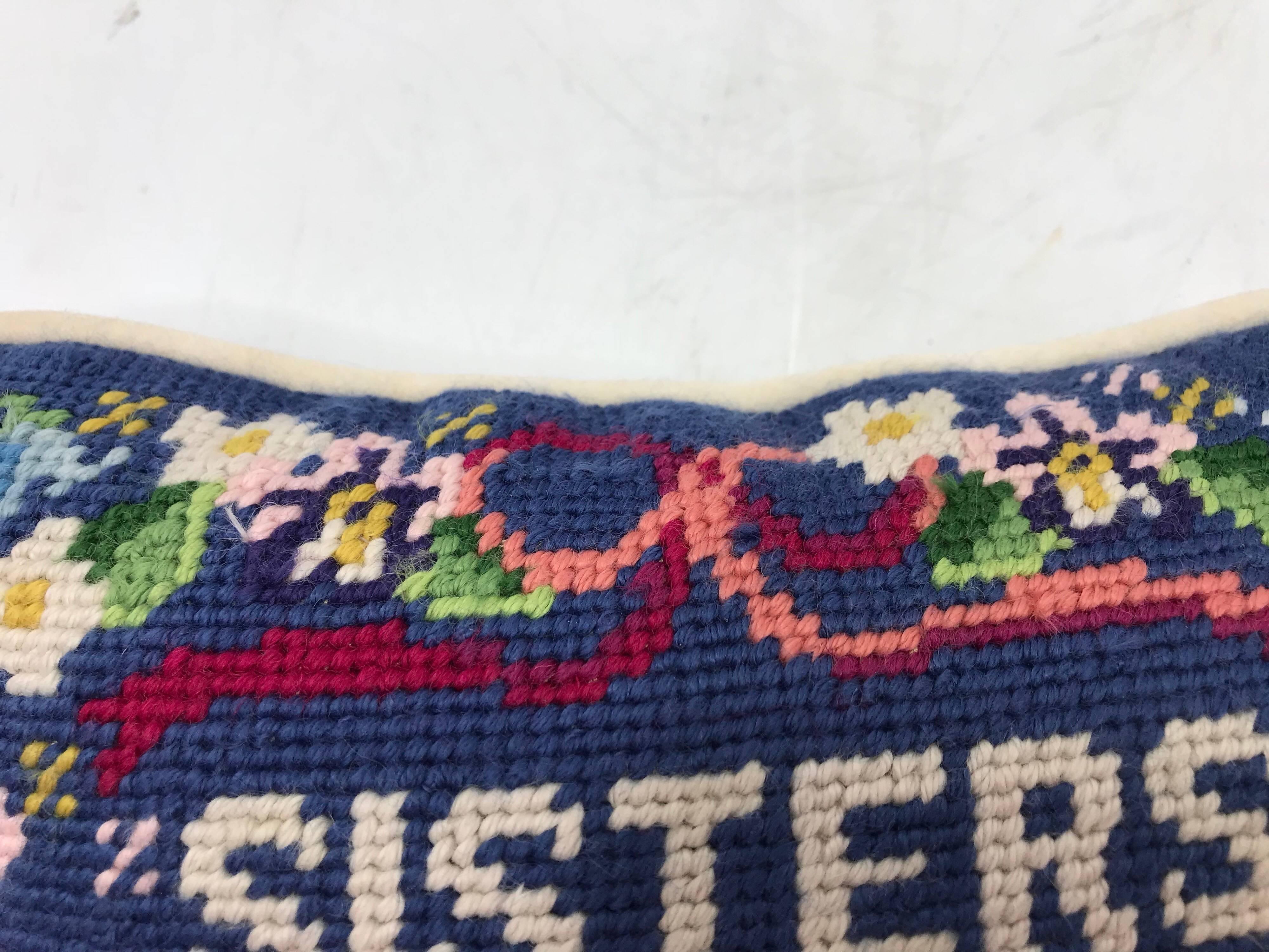 Wool 1970s ‘Sisters are Special’ Needlepoint Pillow