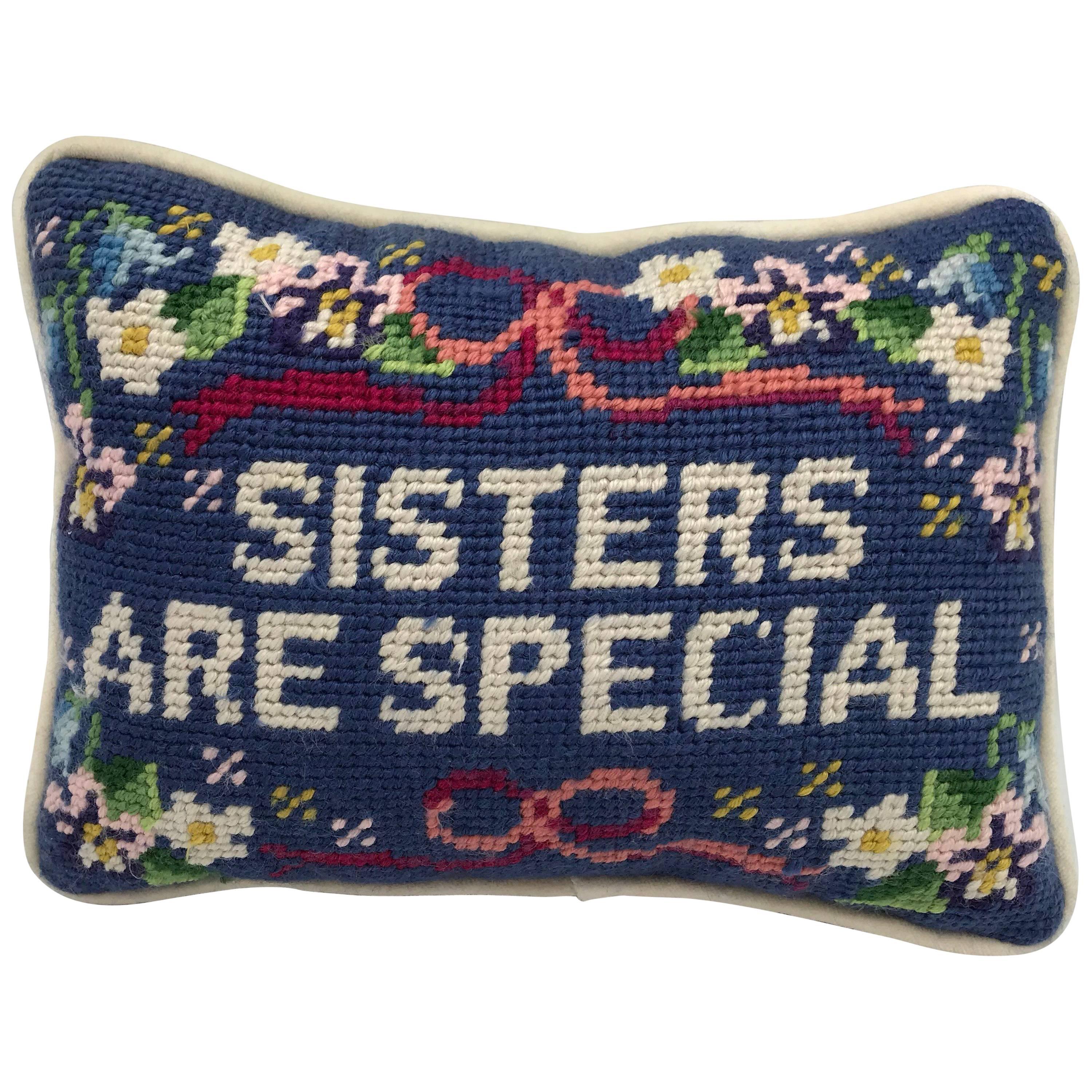 1970s ‘Sisters are Special’ Needlepoint Pillow