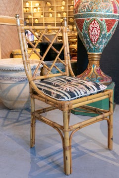 1970s Six Bamboo Chairs Set with Bronze Details