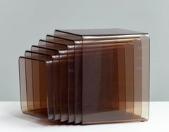 1970s Six Brown / Smoked Lucite Nesting Tables by Michel Dumas for Roche Bobois