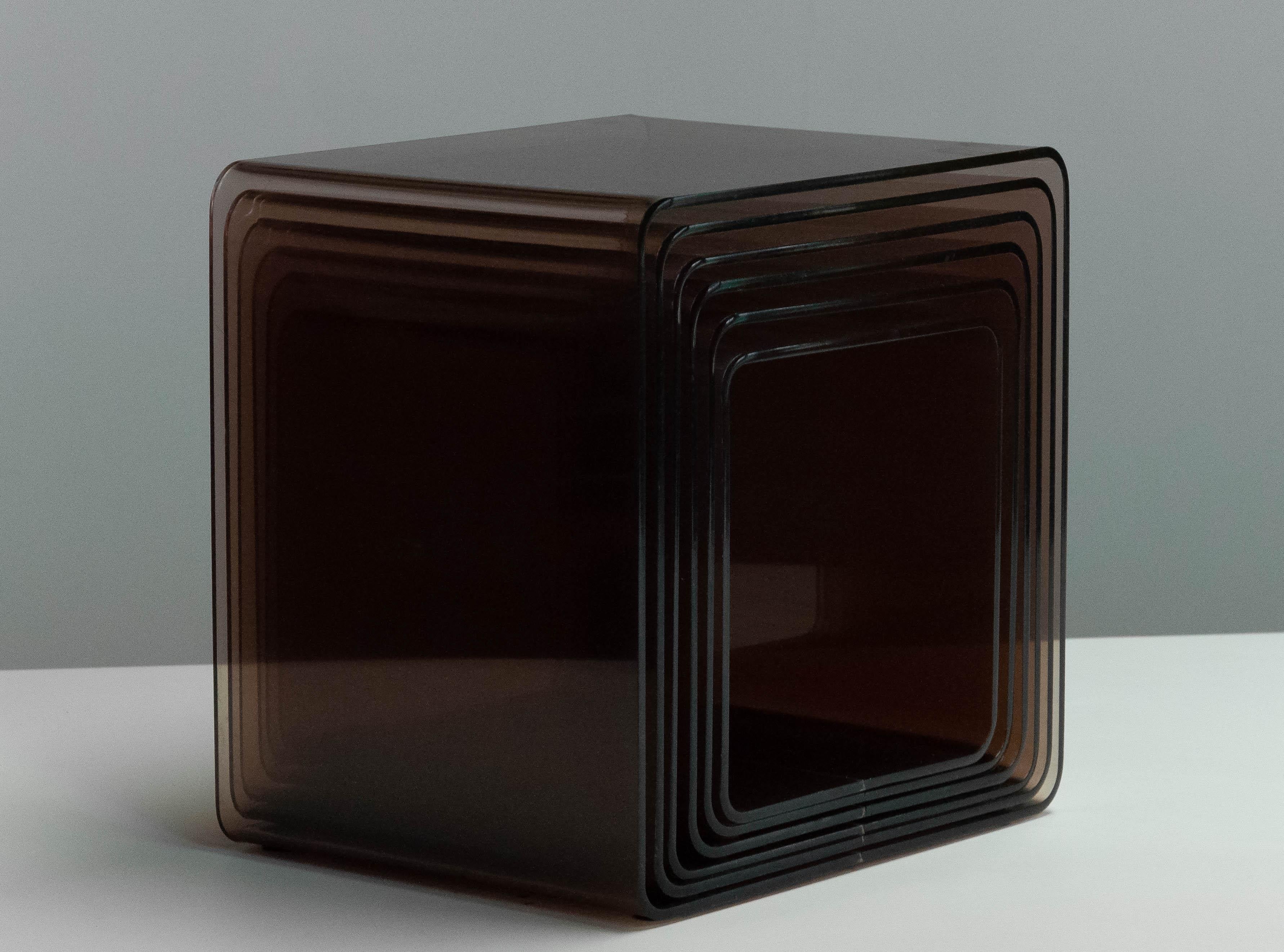 Late 20th Century 1970s Six Brown / Smoked Lucite Nesting Tables by Michel Dumas for Roche Bobois