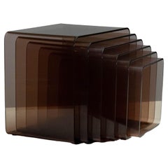 1970s Six Brown / Smoked Lucite Nesting Tables by Michel Dumas for Roche Bobois 