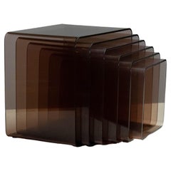 1970s Six Brown / Smoked Lucite Nesting Tables by Michel Dumas for Roche Bobois