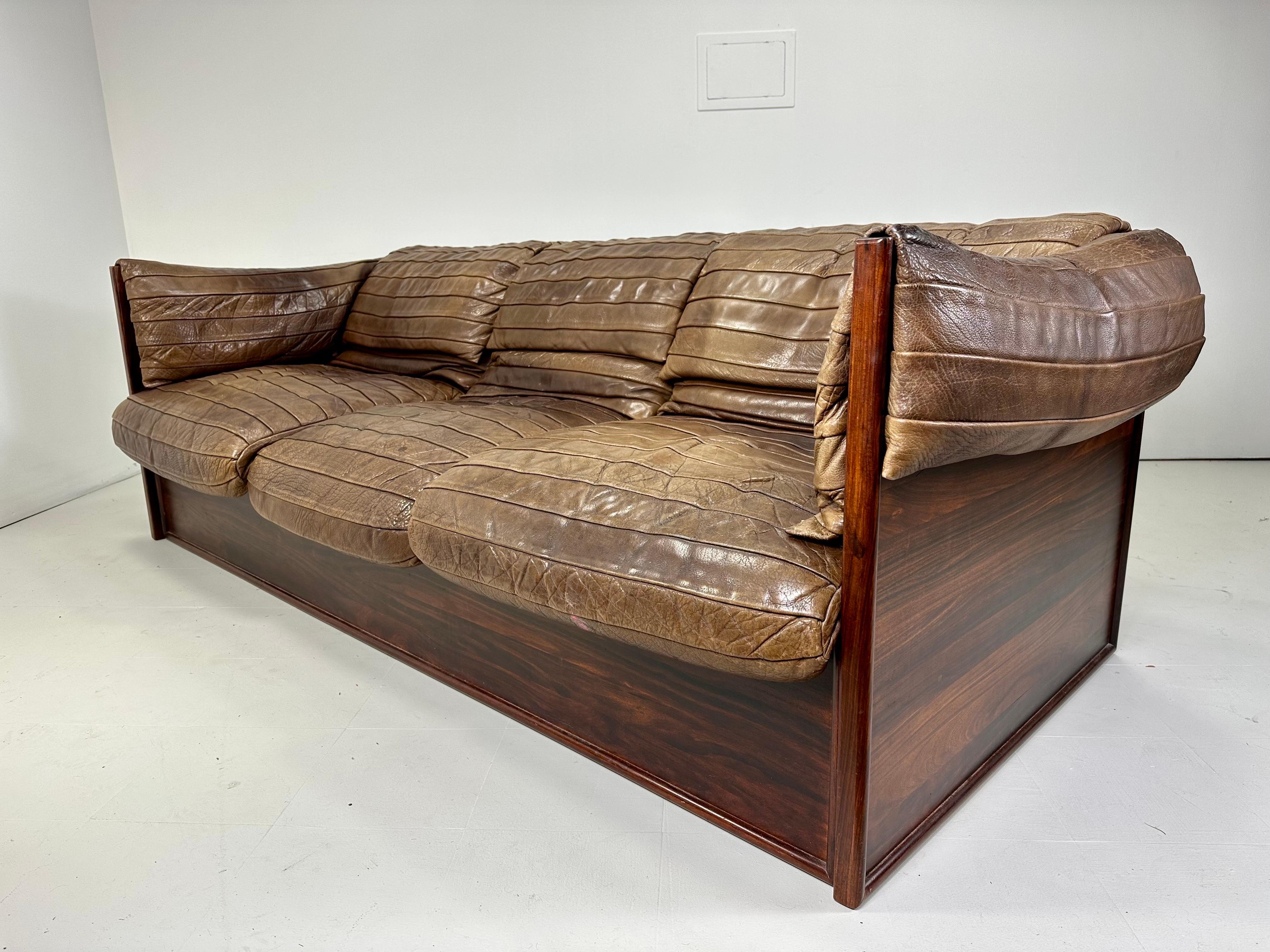 1970s Skipper Mobler Leather and Rosewood Sofa For Sale 2