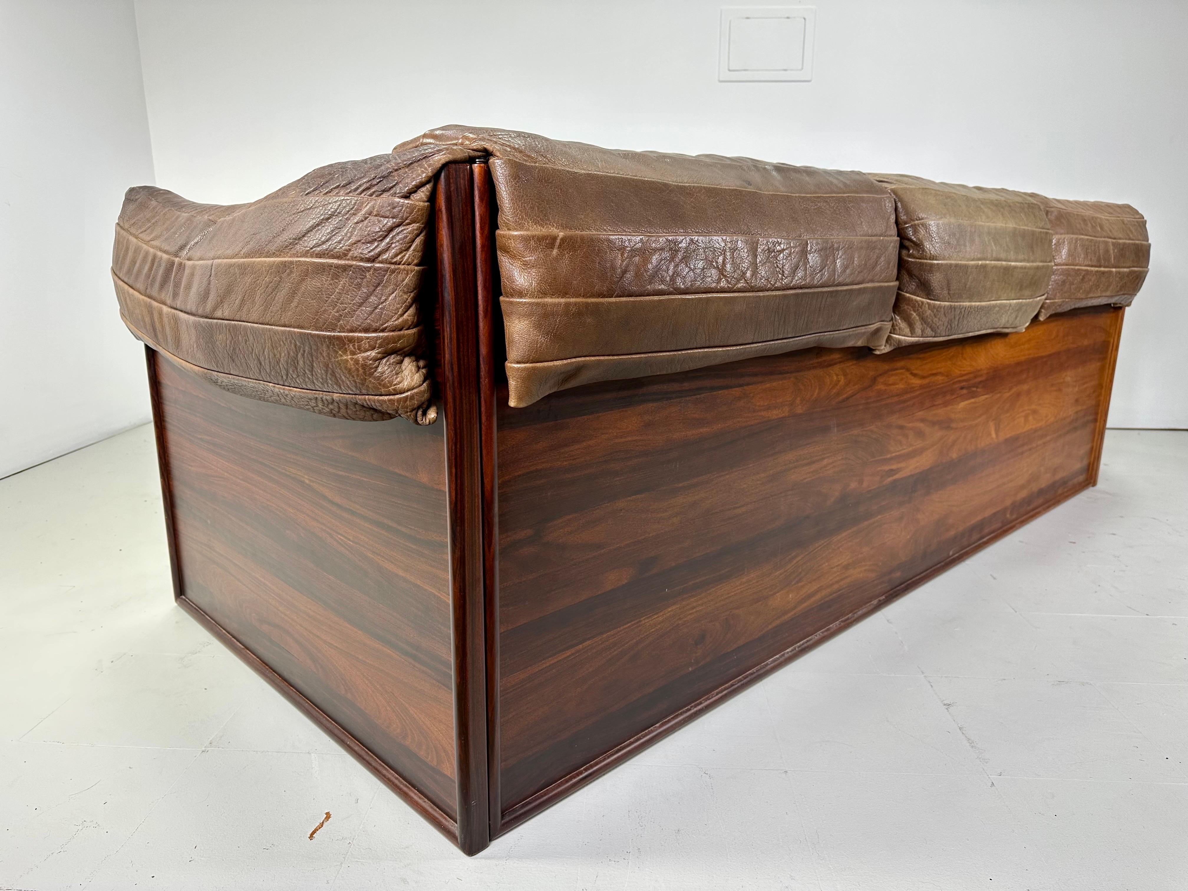 Danish 1970s Skipper Mobler Leather and Rosewood Sofa For Sale