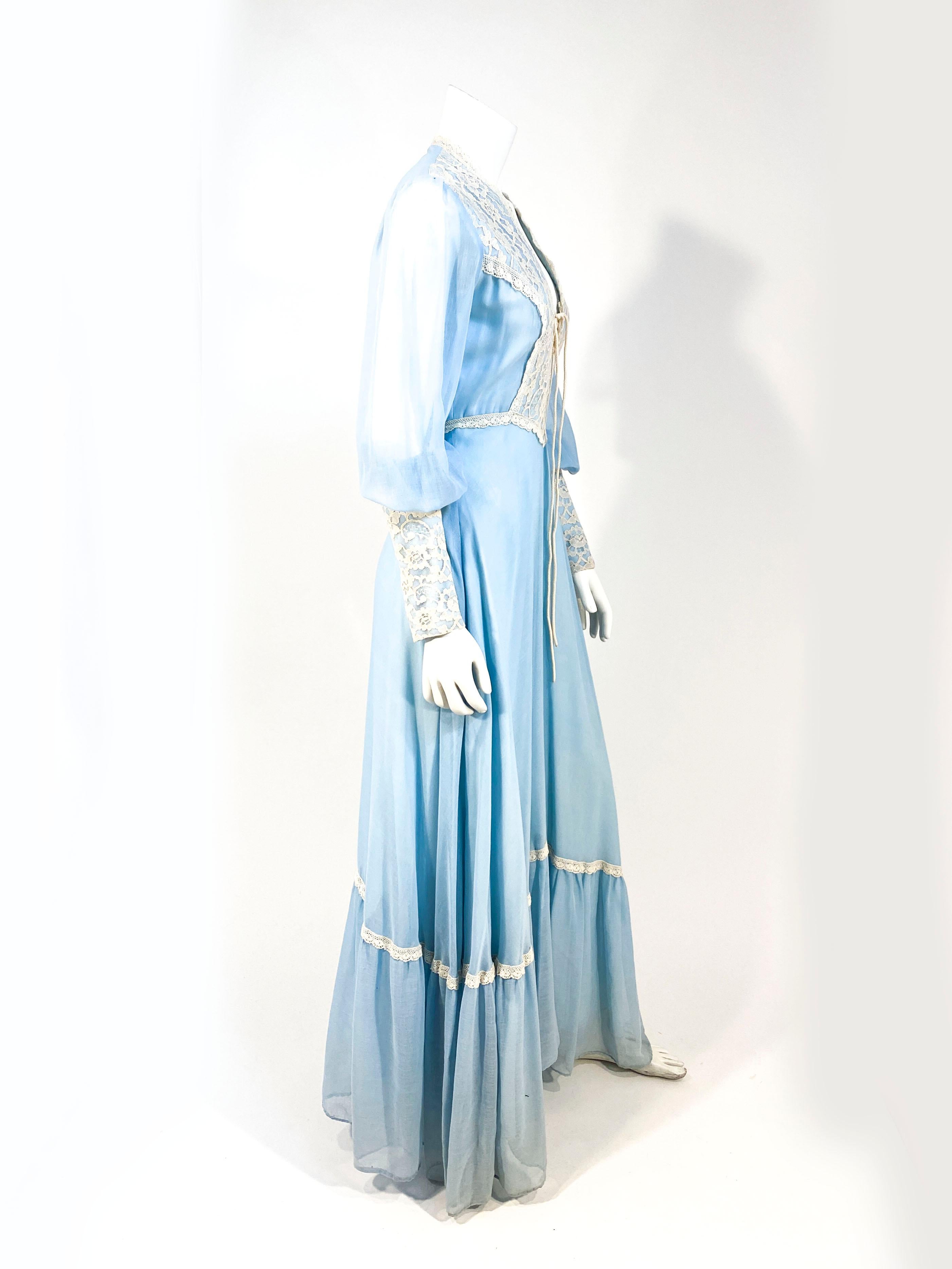 Women's 1970s Sky Blue Full-Length Dress For Sale
