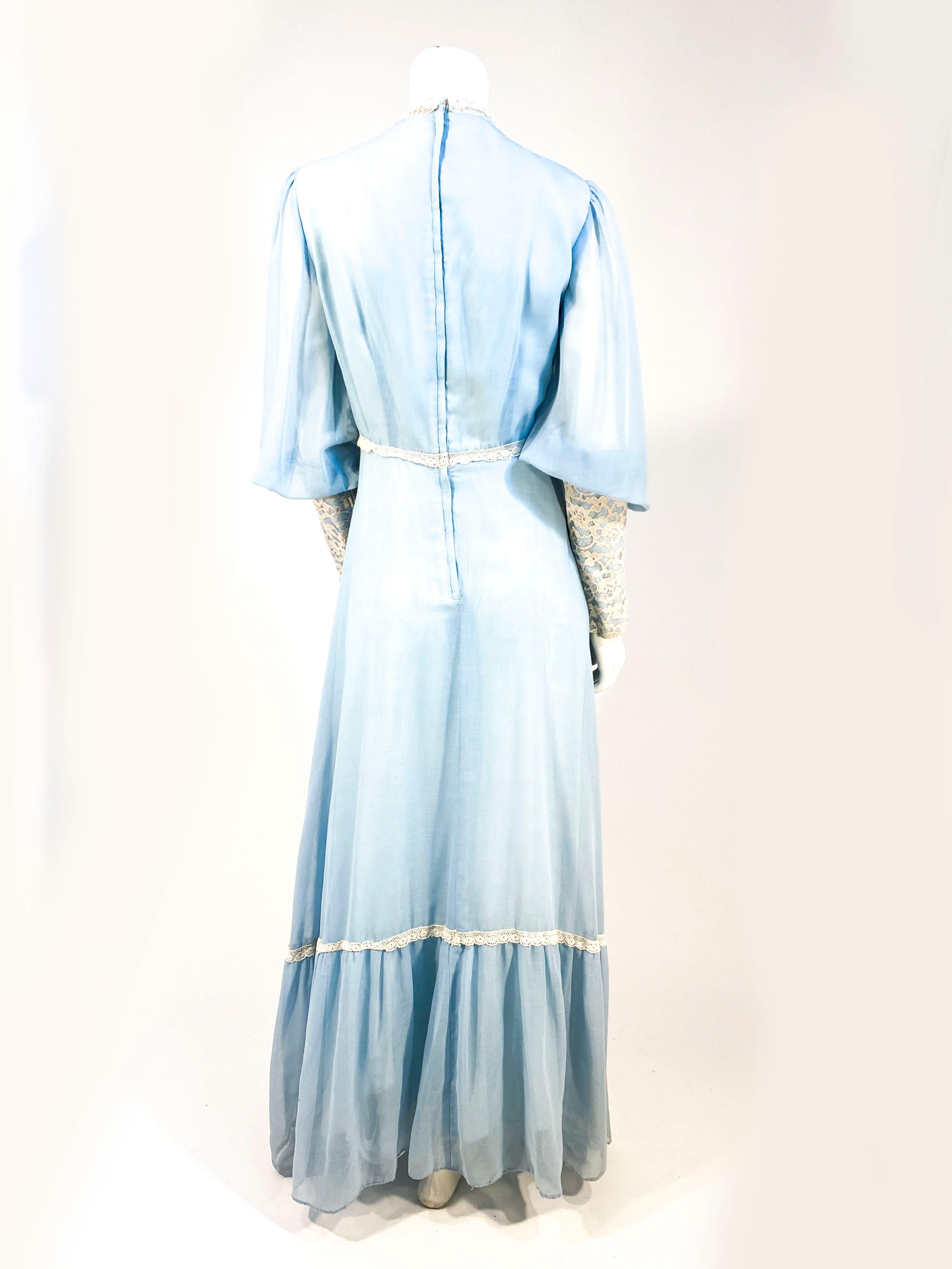 1970s Sky Blue Full-Length Dress For Sale 1