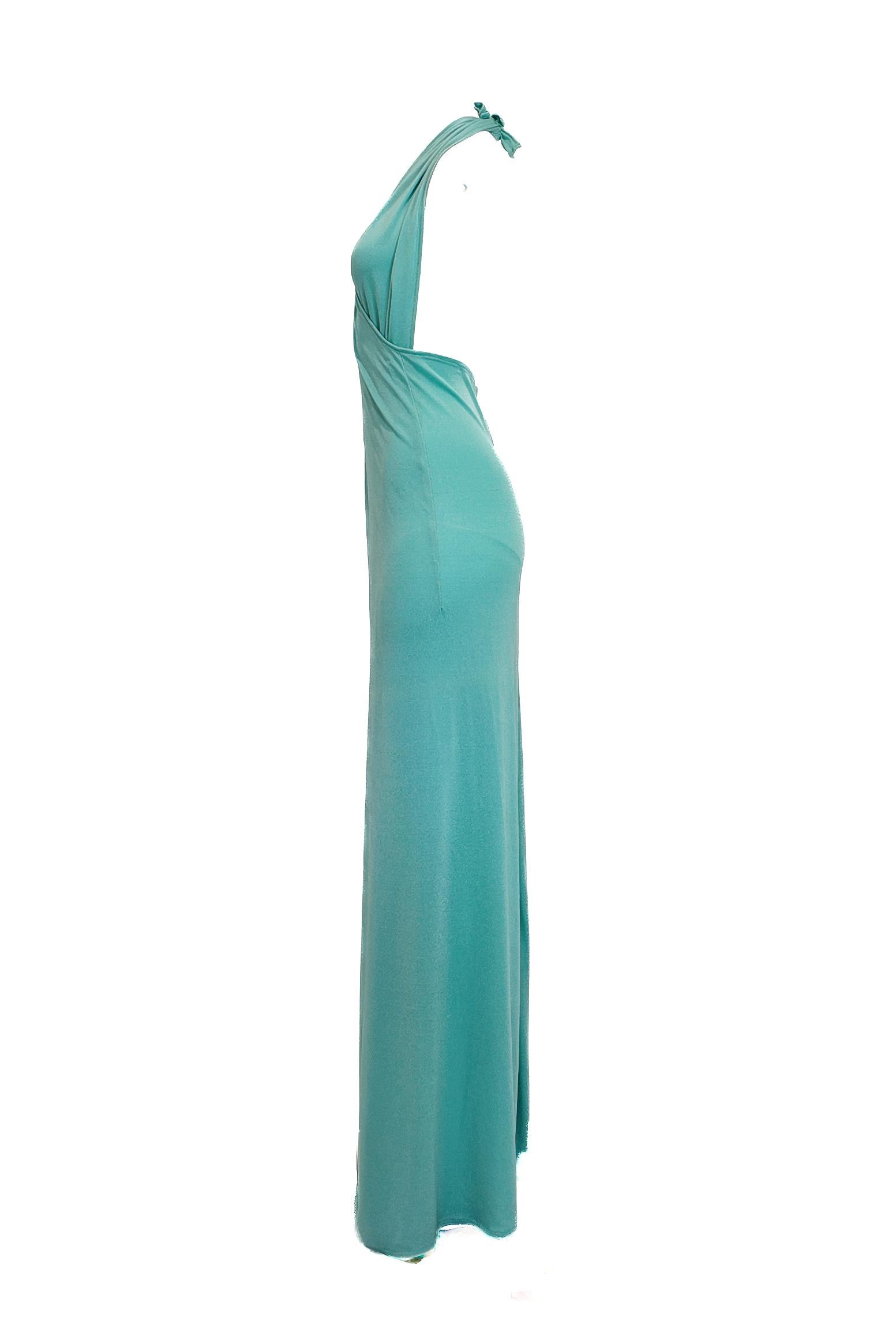 Blu Abito a portafoglio in jersey azzurro anni '70 con turbante in vendita