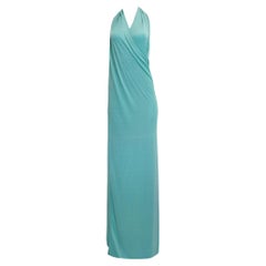 Abito a portafoglio in jersey azzurro anni '70 con turbante
