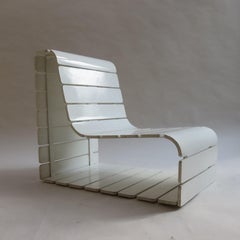 1970s Slatted Wooden Plywood White Loop Chair
