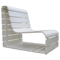 Vintage 1970s Slatted Wooden Plywood White Loop Garden Chair