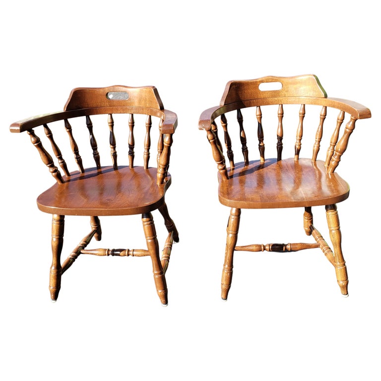 1970s Slavic Solid Cherry Low-Back Windsor Chairs, a Pair In Good Condition For Sale In Germantown, MD