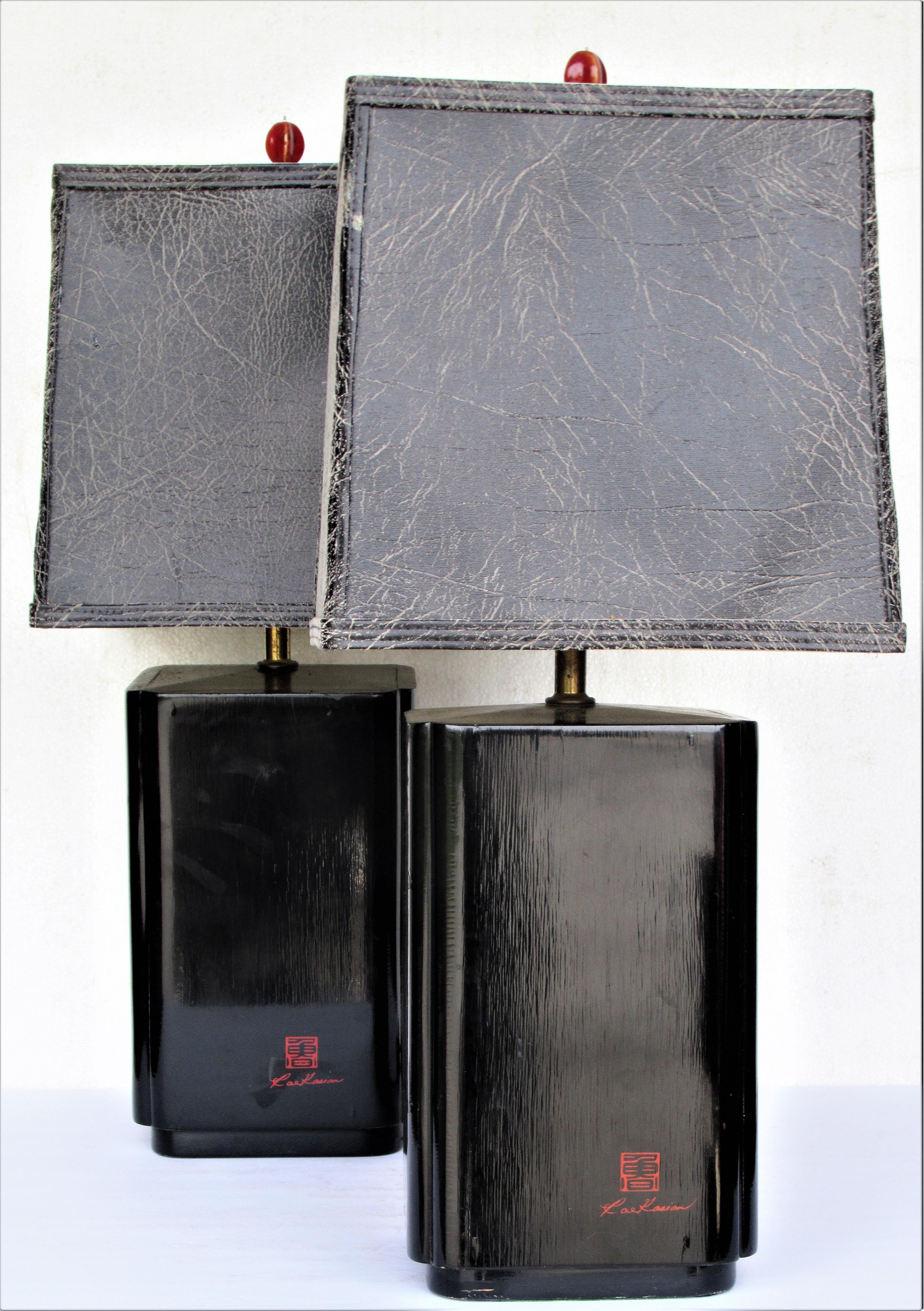 1970's Black Lacquered Table Lamps by Roe Kasian 5