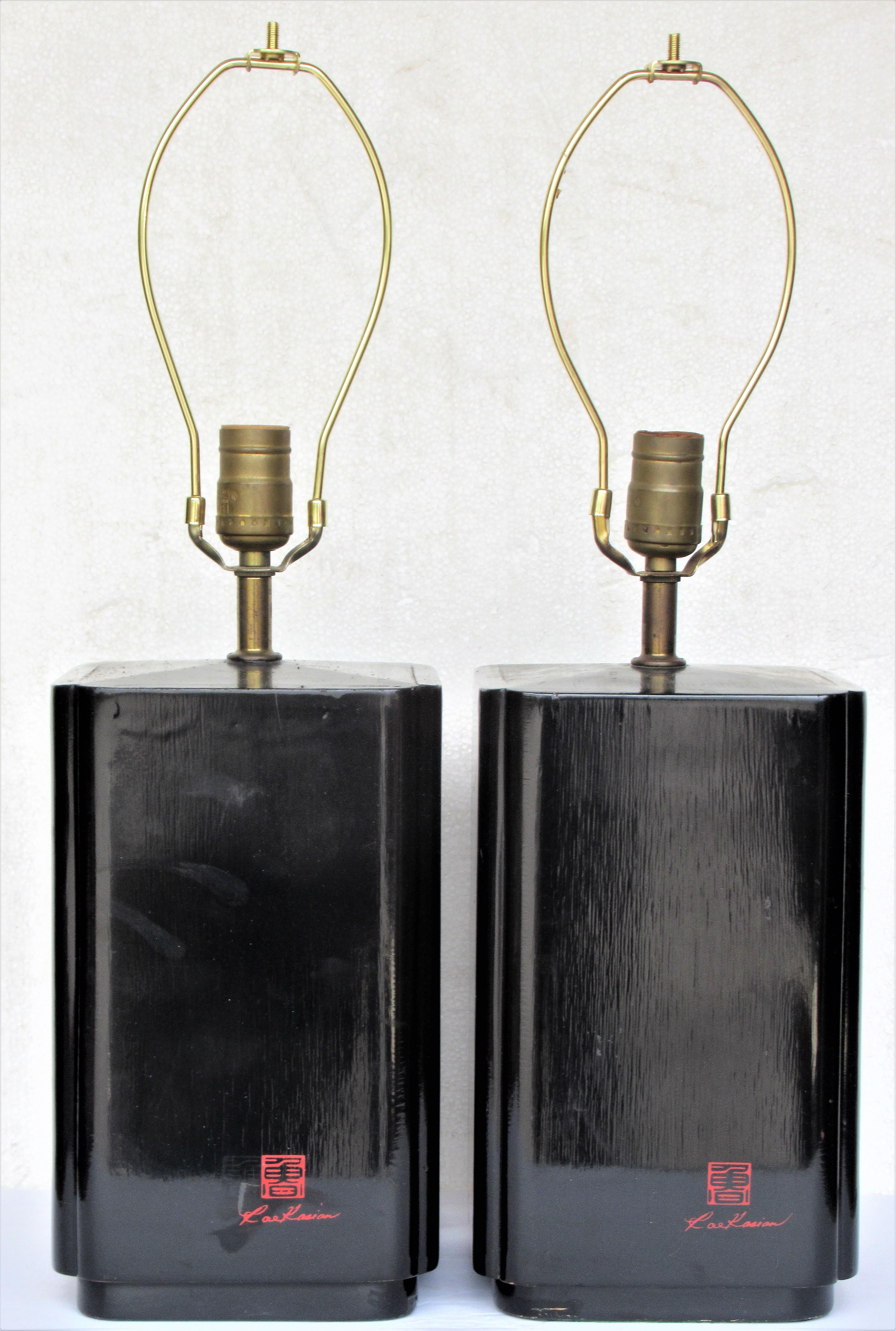 1970's Black Lacquered Table Lamps by Roe Kasian 6