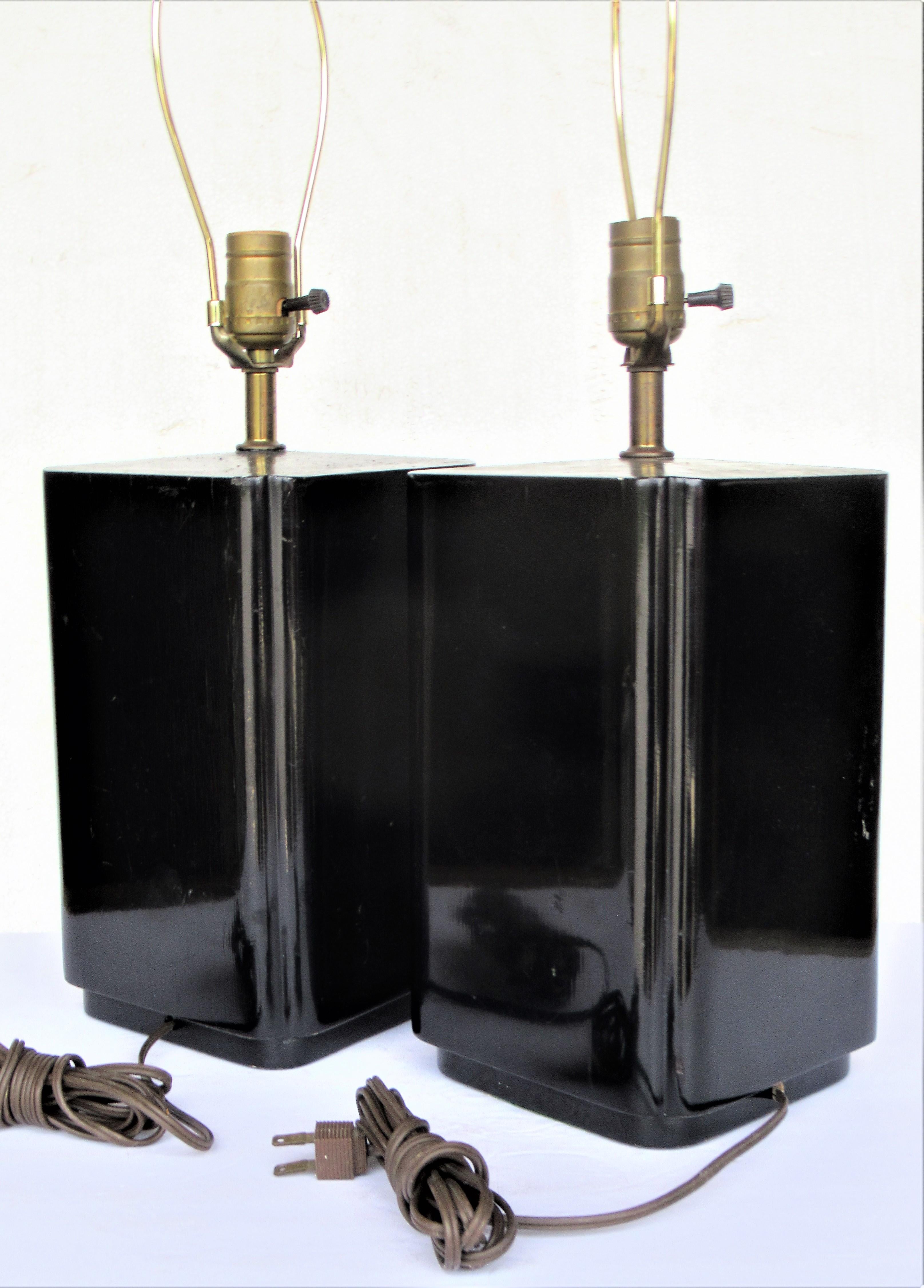 1970's Black Lacquered Table Lamps by Roe Kasian In Good Condition In Rochester, NY