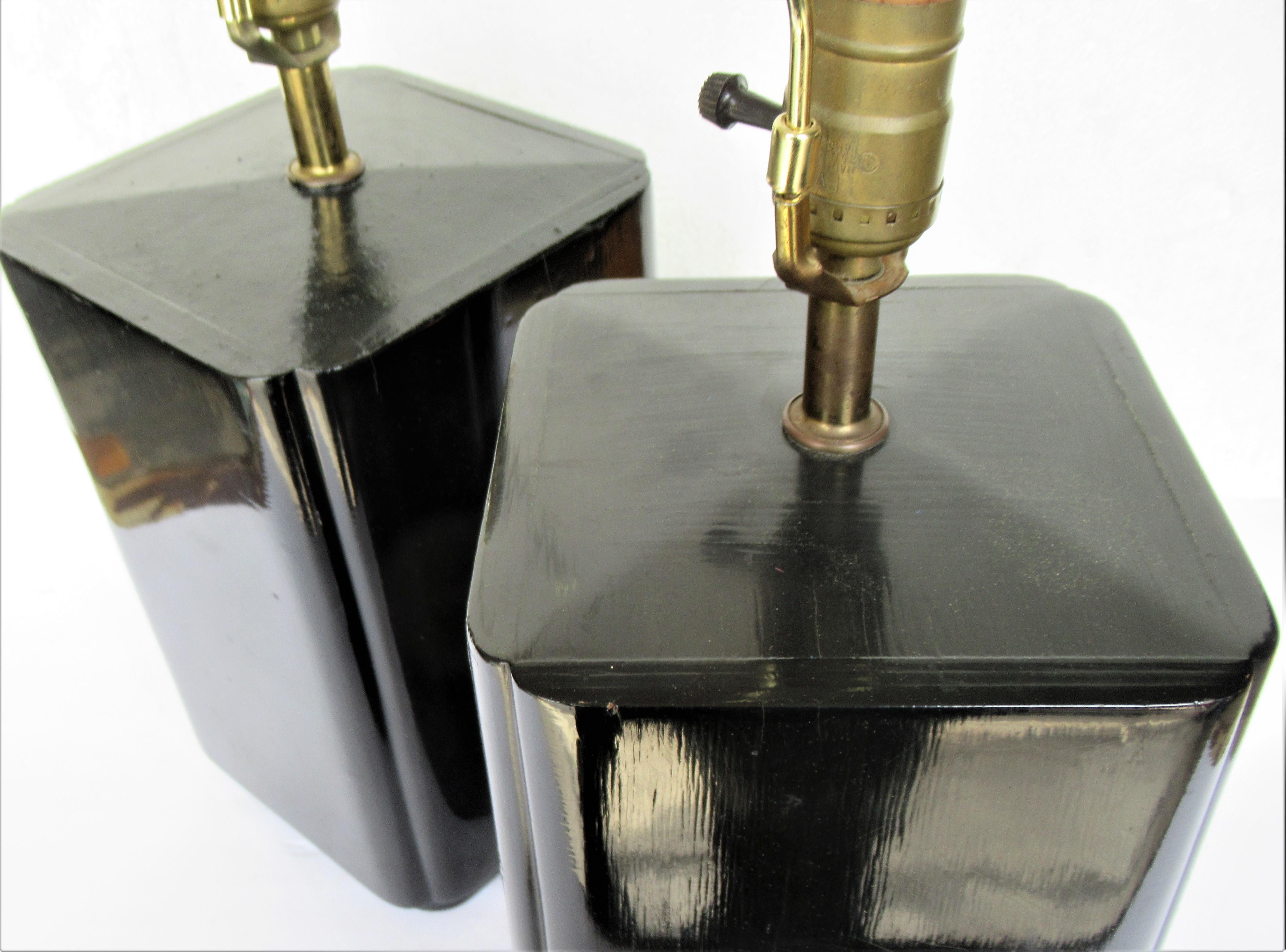 1970's Black Lacquered Table Lamps by Roe Kasian 1