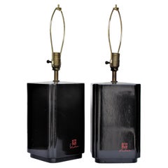 1970's Black Lacquered Table Lamps by Roe Kasian
