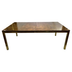 1970s Sleek Modern Burl & Brass Dining Table or Kitchen Table