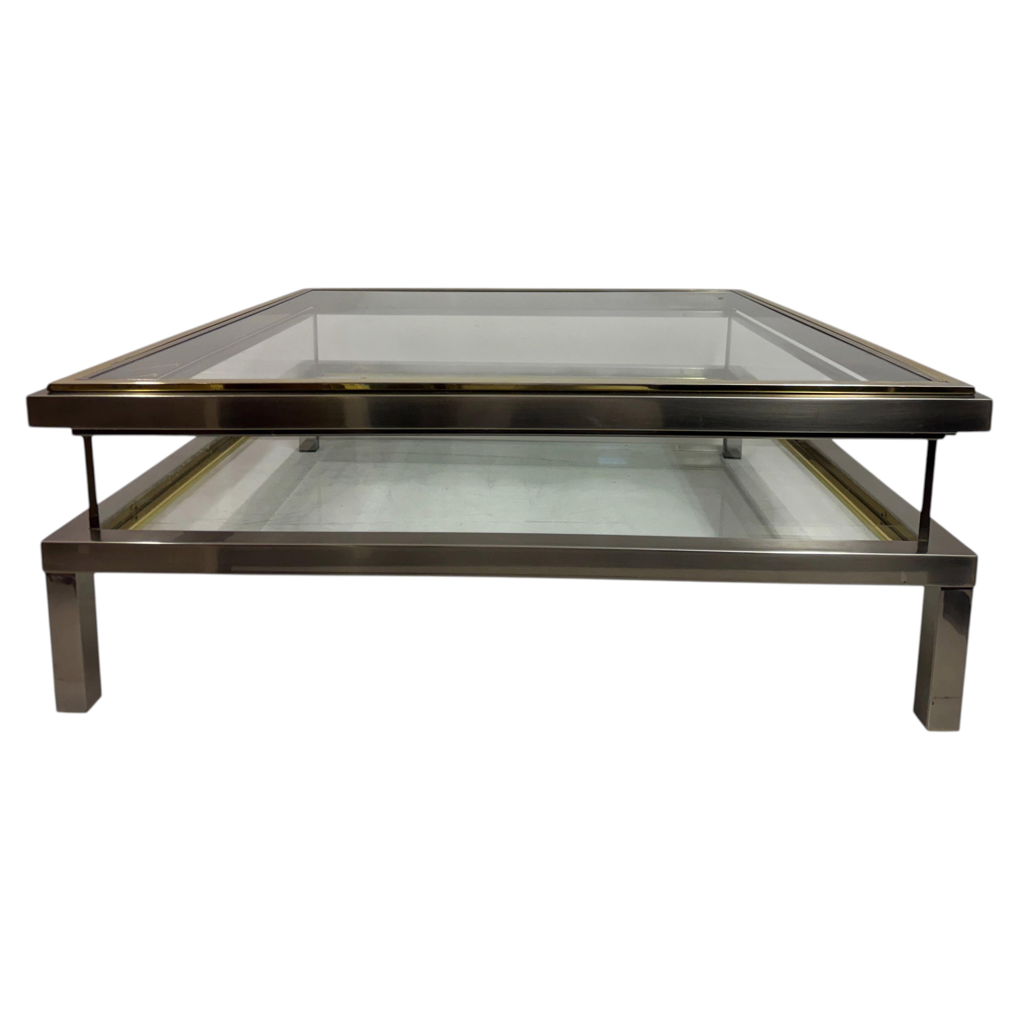 Vitrine Coffee Table with Sliding Glass Top in Maison Jansen Style, 1970s