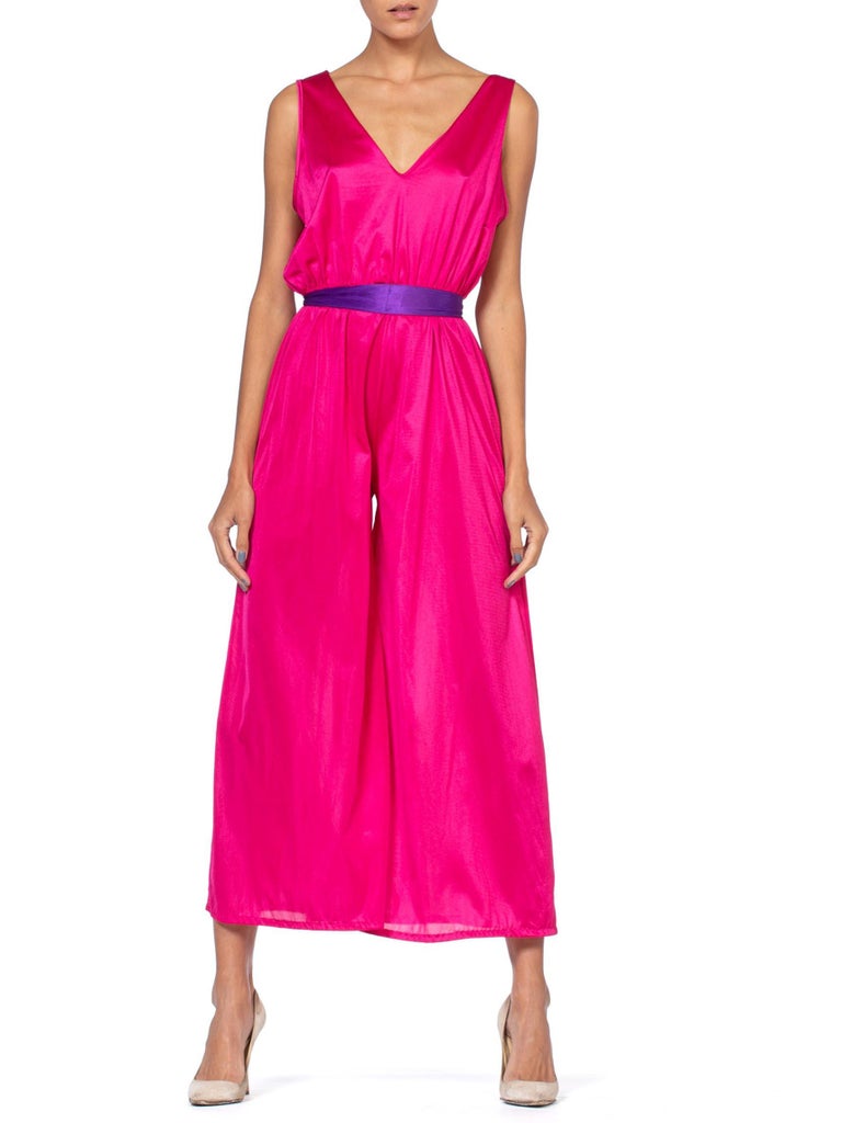 1970'S Hot Pink Polyester Jersey Slinky Disco Jumpsuit at 1stDibs