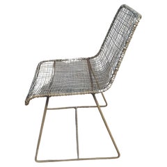 1970s Slope Wrought Iron and Steel Mesh Lounge Chairs, a Pair