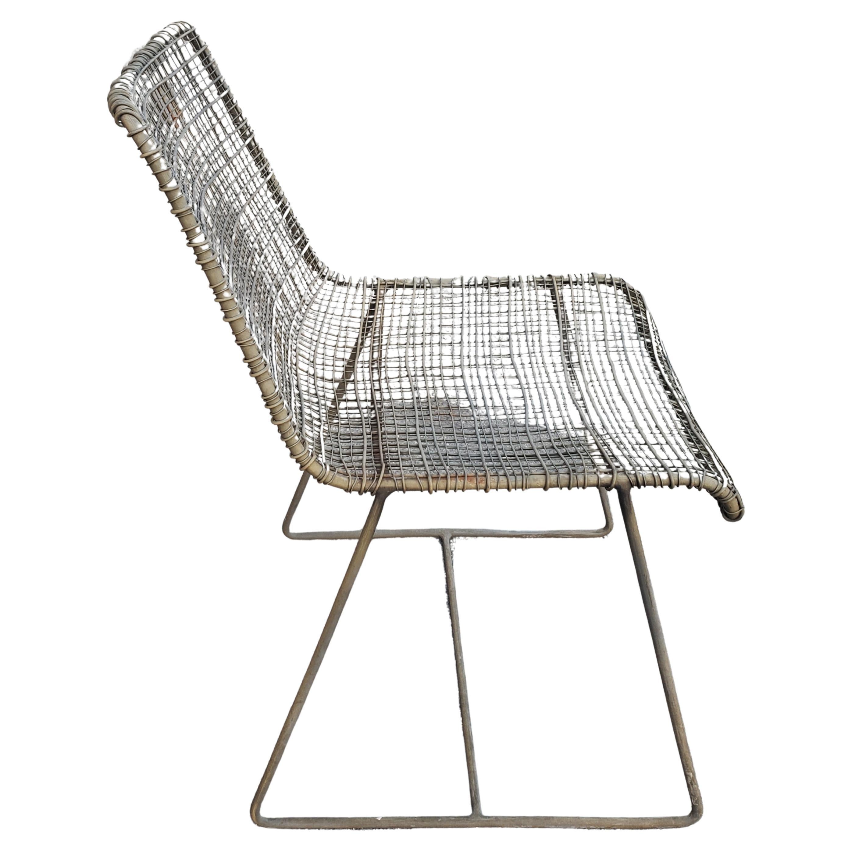 Metalwork 1970s Slope Wrought Iron and Steel Mesh Lounge Chairs, a Pair For Sale