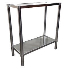 1970s Small Chrome and Glass Display Console Table