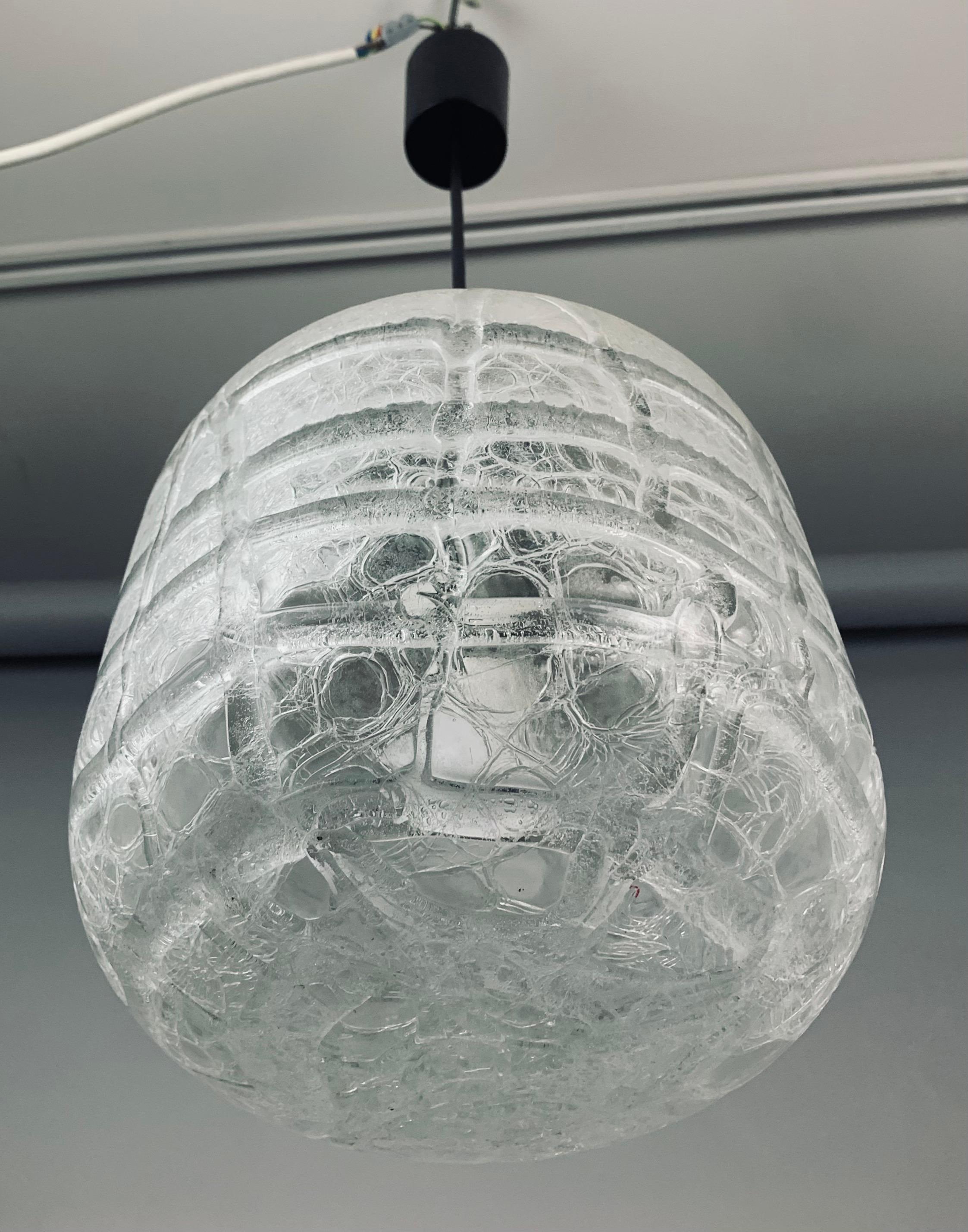 1970s Small German Doria Leuchten Crackle Iced Glass Hanging Pendant Light 6