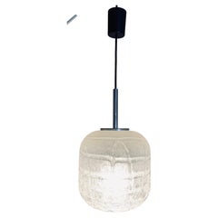 Vintage 1970s Small German Doria Leuchten Crackle Iced Glass Hanging Pendant Light