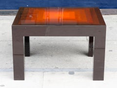 1970s Small Rectangular Multicolored Brown and Orange High Gloss Coffee Table