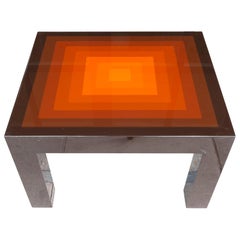 1970s Small Rectangular Multicolored Brown and Orange High Gloss Coffee Table