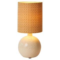 1970s Small White Crackled Table Lamp with Original Brown Woven Lampshade