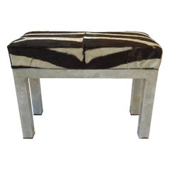 1970s Small Zebra Skin Chrome Bench