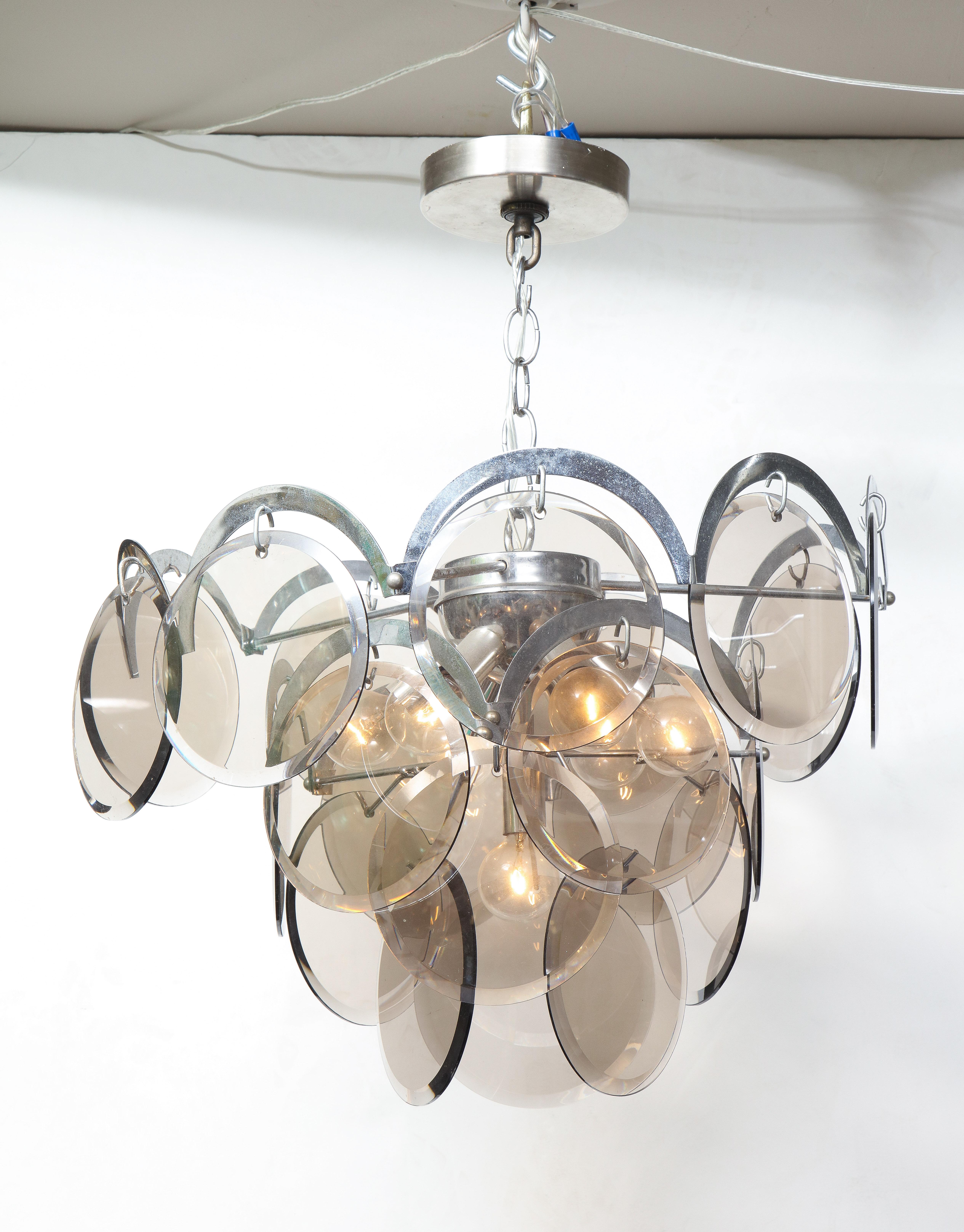 20th Century 1970's Smoke Glass Murano Disc Vistosi Chandelier